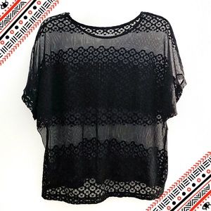 Chic mesh knit flower top for layering, black